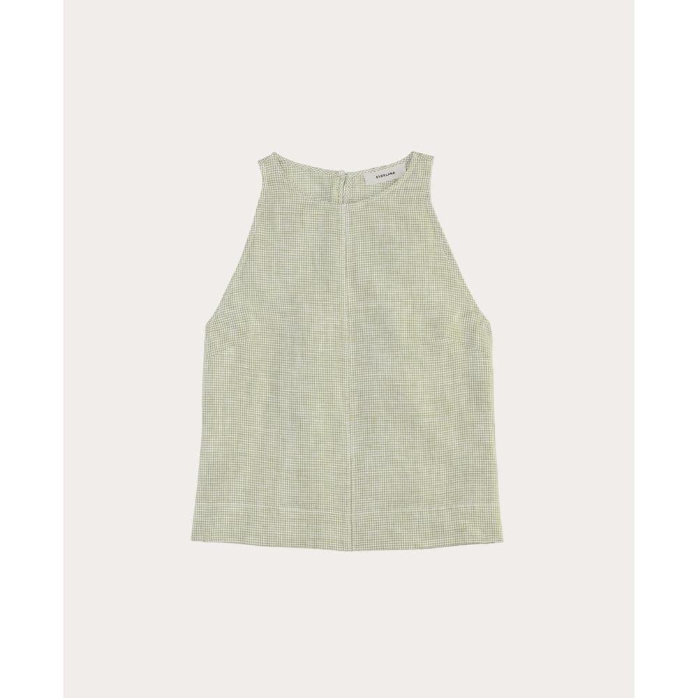 Everlane Women's Linen High-Neck Tank in Elm Gingham, Size 0